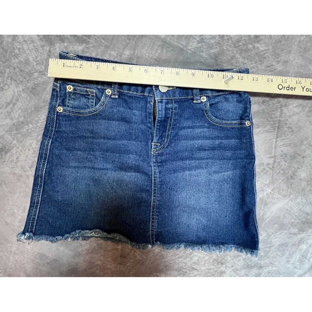 Blue Candy Denim Mini Skirt Girls Medium Blue 5-Pocket Raw Hem Authentic Formal